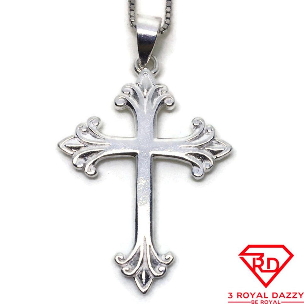 Floury Cross charm 3D Pendant 925 Sterling Silver